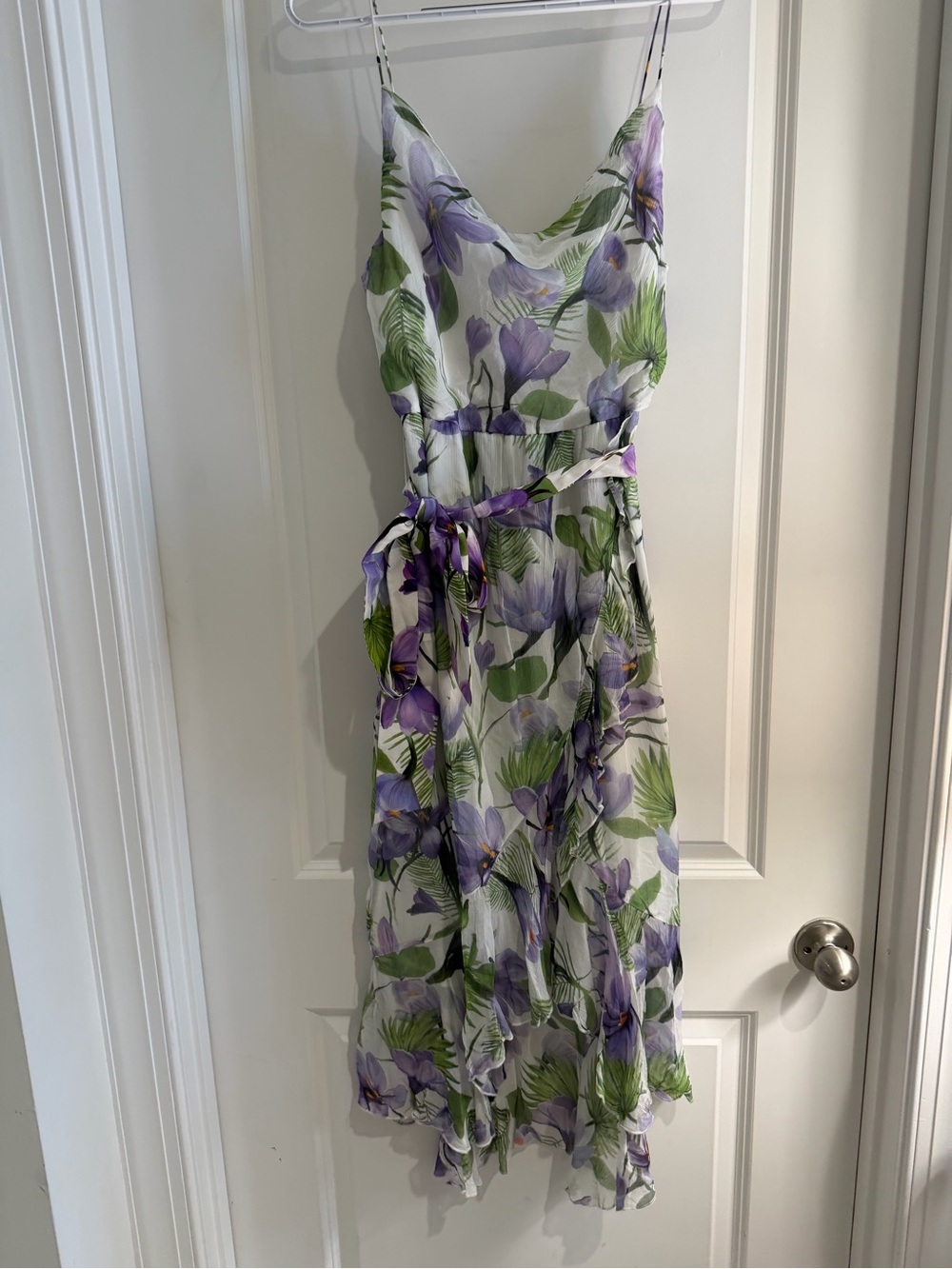 Alice + Olivia White Midi Slip Dress with Purple Floral Print
